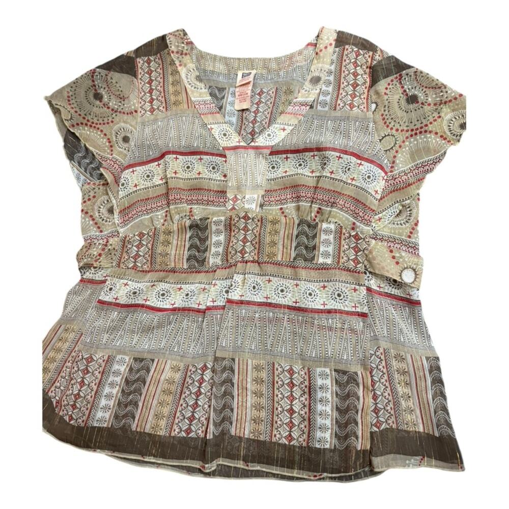 Y2K Faded Glory Semi Sheer Babydoll Boho Festival Fairy Top 18/20 Metallic Sun